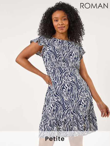 Roman Blue Petite Zebra Print Frill Dress (W29278) | £42