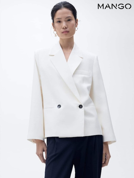 Mango White Contrast Button Double Breasted Blazer (W29361) | £90