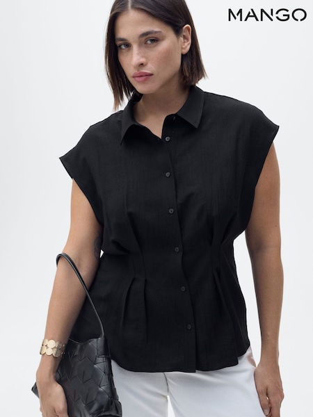 Mango Black Short Sleeve Pleated Shirt (W29364) | £30