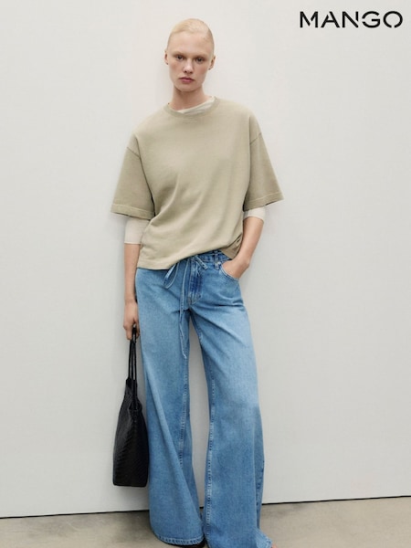 Mango Blue Wide Leg Tie Waist Jeans (W29370) | £50