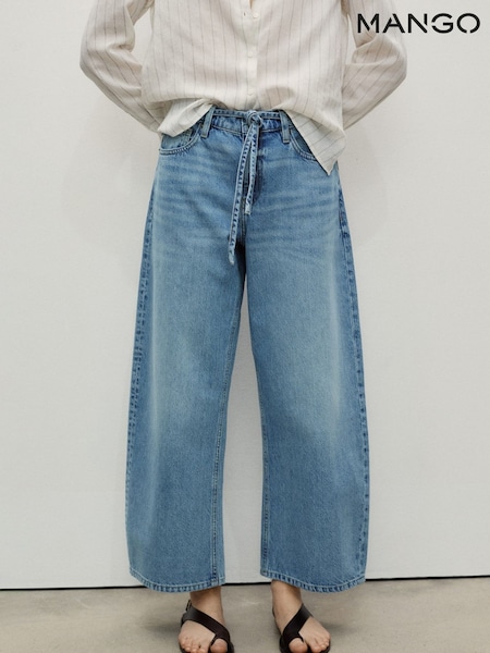 Mango Blue Mango Barrel Leg Tie Waist Kika Jeans (W29372) | £40
