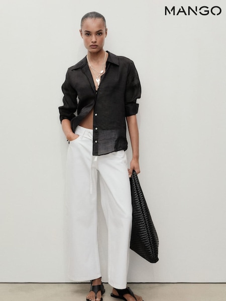 Mango White Mango Barrel Leg Tie Waist Kika Jeans (W29376) | £40