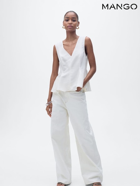 Mango Cream Linen Blend Peplum Top (W29377) | £34