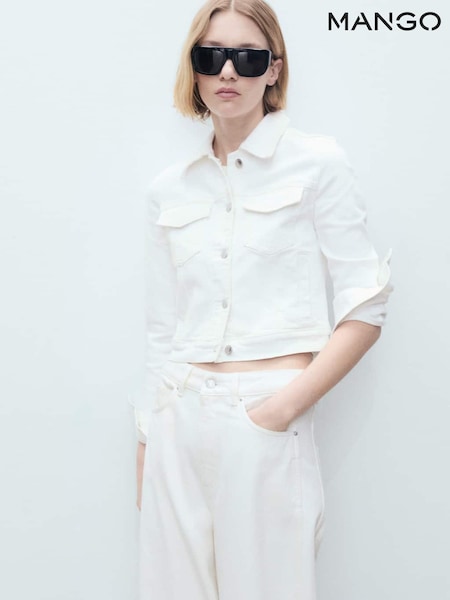 Mango White Crop Denim Jacket (W29380) | £36