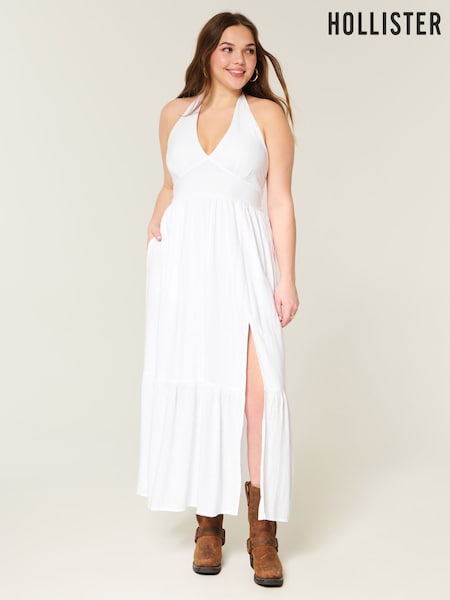 Hollister Halter Neck Maxi White Dress (W29392) | £50