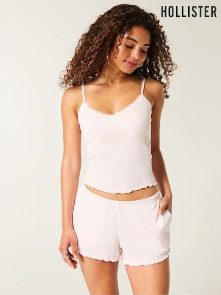 Hollister Pink Lace Pointelle Strappy Top and Shorts Set (W29402) | £28