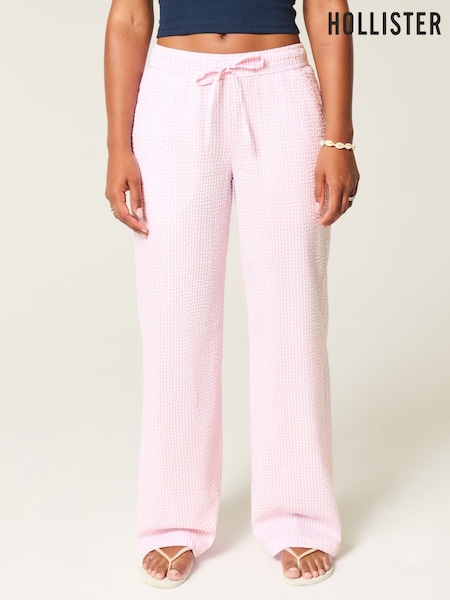 Hollister Pink Low Rise Seersucker Baggy Trousers (W29412) | £36