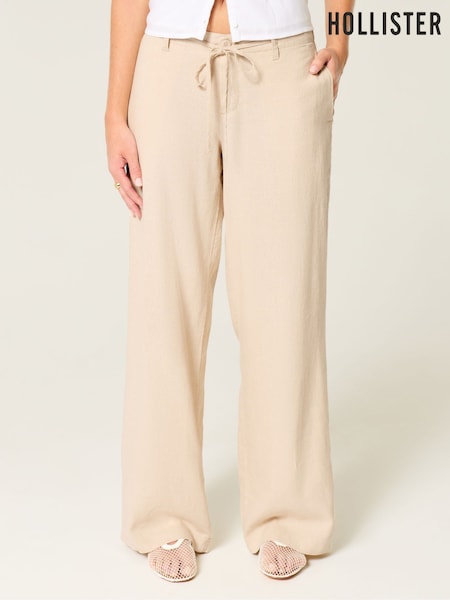 Hollister Cream Low Rise Linen Super Baggy Trousers (W29417) | £40