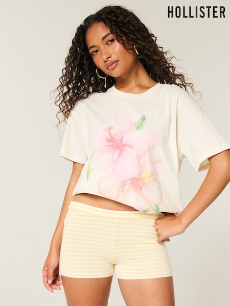 Hollister Floral Graphic Print  Short Sleeve 100% Cotton T-Shirt (W29426) | £23