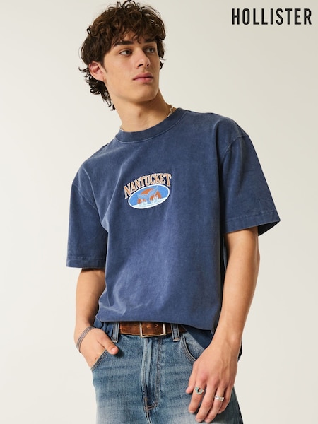 Hollister Heavy Weight Boxy Short Sleeve Destination Graphic Print 100% Cotton T-Shirt (W29506) | £23