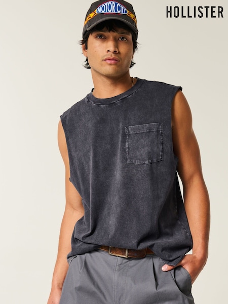 Hollister Grey Acid Wash Boxy Sleeveless Tank Top (W29524) | £16