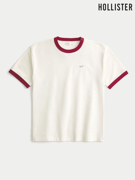 Hollister Boxy Short Sleeve 100% Cotton White T-Shirt (W29531) | £23