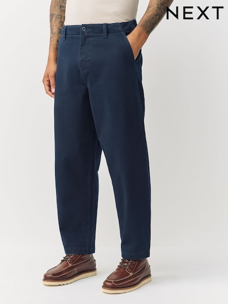 Navy Barrel Fit Authentic Cotton Rich Stretch Trousers (W29568) | £30