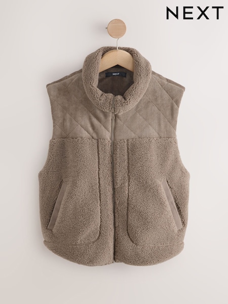Khaki Cord/ Borg Mix Zip Through Gilet (W29612) | £48