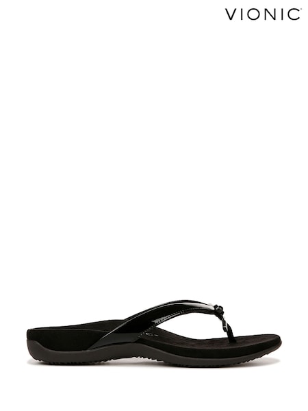 Vionic Wide Fit Bella Toe Post Black Sandals (W29632) | £80