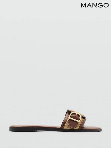 Mango Brown Raffia Buckle Sandals (W29650) | £46