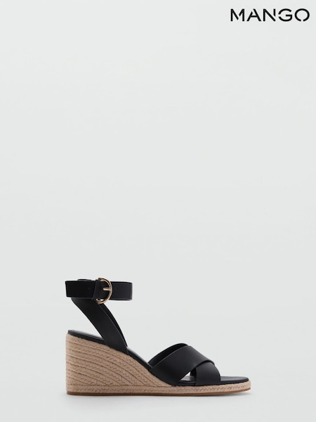 Mango Black Wedge Sandals (W29654) | £50