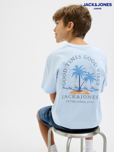 JACK & JONES JUNIOR Relaxed Fit Blue Back Graphic Print 100% Cotton T-Shirt (W29717) | £12