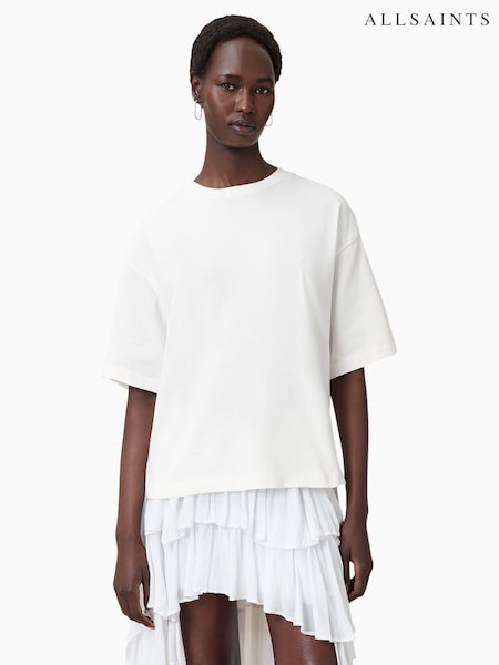 AllSaints White Amelie Crochet 100% Organic Cotton T-Shirt (W29720) | £79