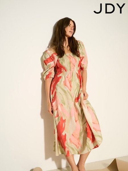 JDY Green Puff Sleeve Smock Midi Dress (W29721) | £36
