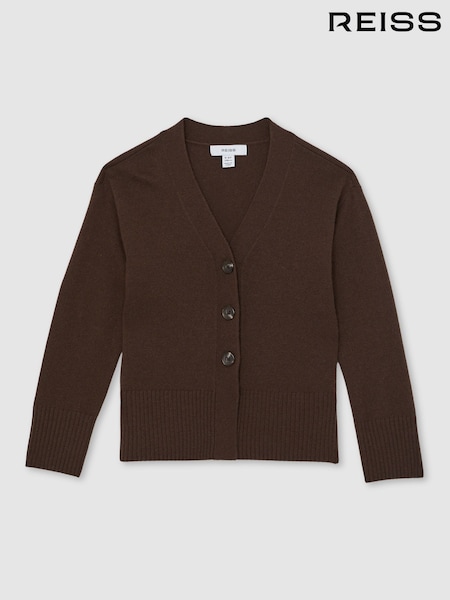 Reiss Brown Tyla 13-14 yrs Wool-Blend Fitted Cardigan With Cashmere (W29752) | £48