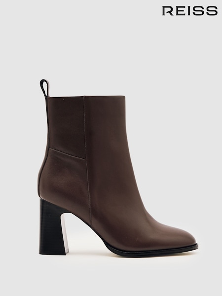 Reiss Brown Hana Leather Block-Heel Ankle Boots (W29757) | £258