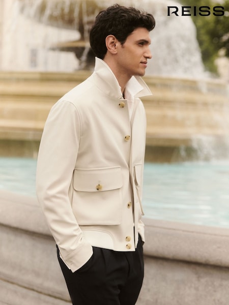 Reiss Light Stone Barry Cotton-Blend Button-Through Jacket (W29763) | £198