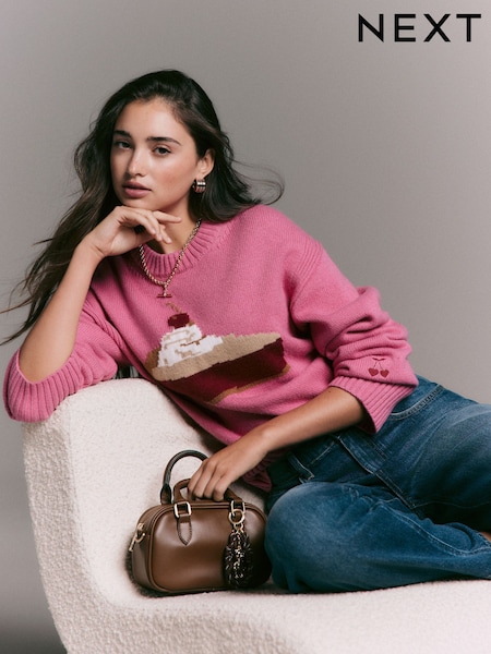 Bright Pink Pie Long Sleeve Crew Neck Jumper With Wool (W29802) | £42
