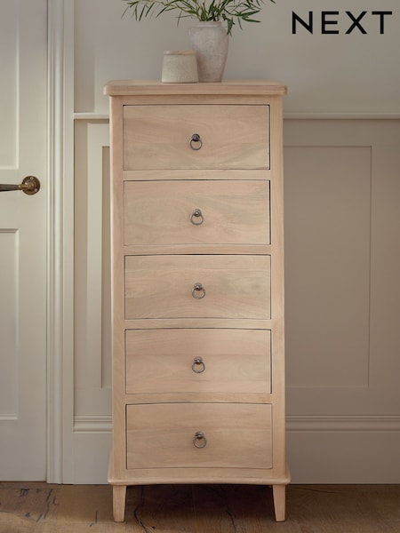 Light Natural Sadie Solid Mango Wood 5 Drawer Tall Chest (W29815) | £599