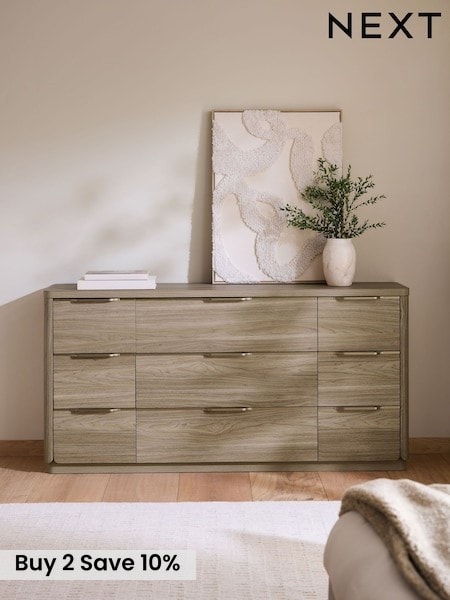 Mid Natural Arlo Oak Effect 9 Drawer Chest of Drawers (W29828) | £699