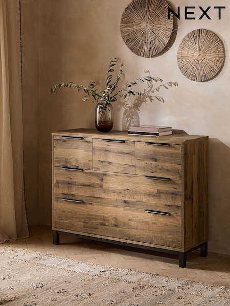 Dark Bronx Oak Effect 5 Drawer Chest of Drawers (W29829) | £399