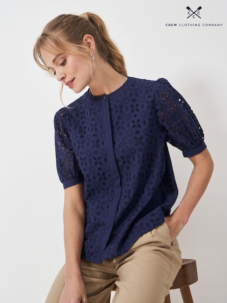 Crew Clothing Blue Gabriella Broderie Blouse (W29853) | £45