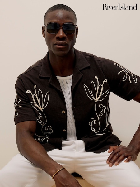 River Island Brown Regular Fit Floral Rope Shirt (W30047) | £42