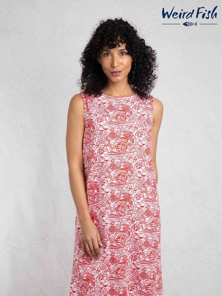 Weird Fish Red Adenea 100% Cotton Jersey Shift Dress (W30073) | £38