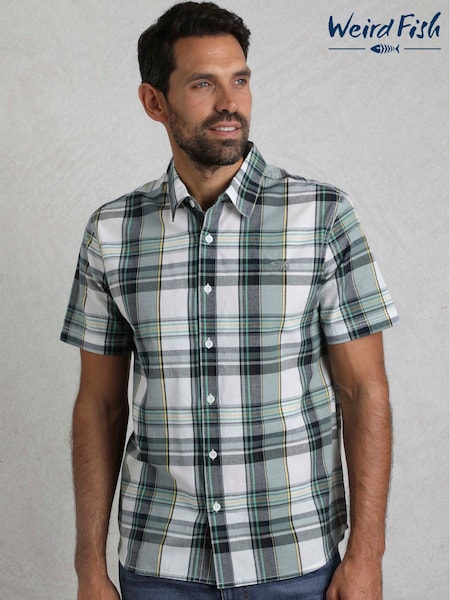 Weird Fish White/Grey Judd Short Sleeve 100% Cotton Check Shirt (W30080) | £38
