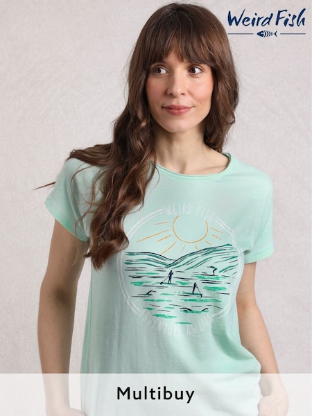 Weird Fish Green Adventure Awaits Slub Graphic 100% Organic Cotton T-Shirt (W30081) | £28