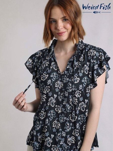 Weird Fish Black Lucetta Viscose Crepe Printed Blouse (W30101) | £38