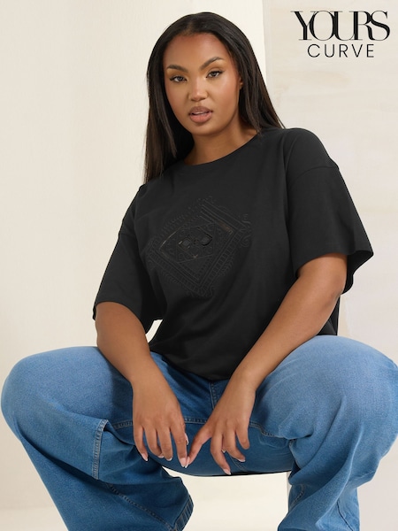 Yours Curve Black Western Boho Diamond Top (W30145) | £20