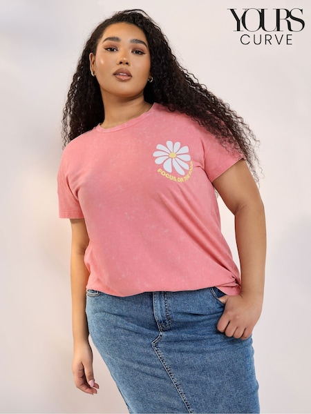 Yours Curve Pink Focus Good Placement T-Shirt (W30149) | £20