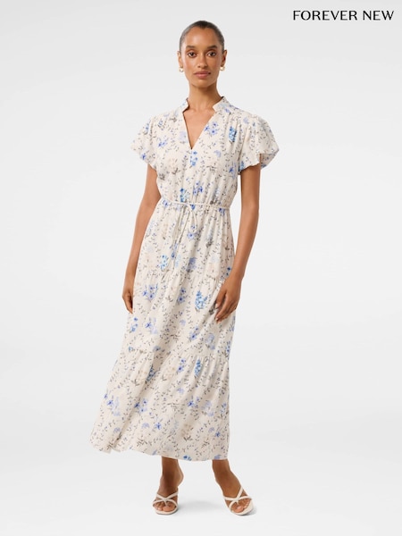 Forever New White Jacqueline Petite Puff Sleeves Tiered Midi Dress (W30154) | £120