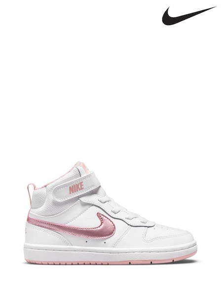 Nike White Pink Glaze Junior Court Borough Mid Trainers (W30237) | £45