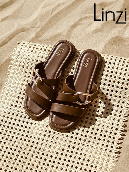 Linzi Brown Cassandra Double Strap Sandals With Buckle Detail (W30253) | £32