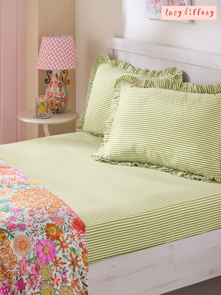 Lucy Tiffney Olive Stripe 180 Thread Count Fitted Sheet (W30428) | £25 - £40