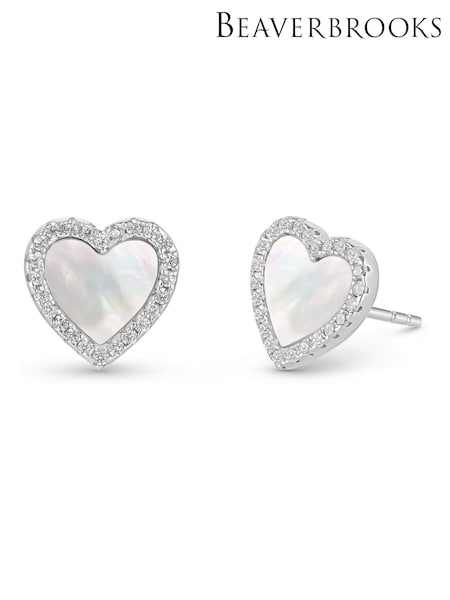Beaverbrooks Sterling Silver Cubic Zirconia Mother of Pearl Heart Stud Earrings (W30464) | £45