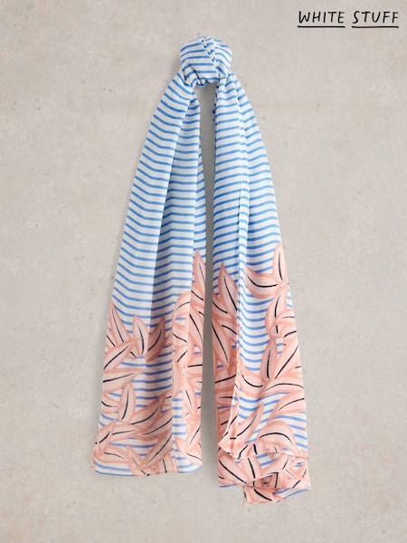 White Stuff Blue Suki Linear Leaf Print Scarf (W30526) | £25