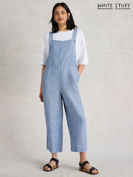 White Stuff Blue Vivian 100% Linen Dungarees (W30534) | £80
