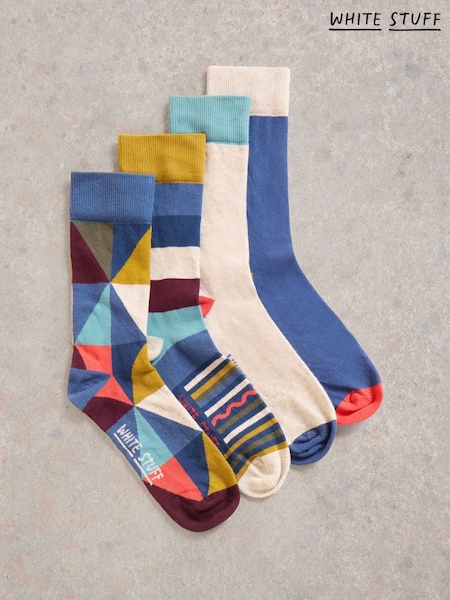 White Stuff Blue Geo Stripe Ankle Socks 4 Pack (W30535) | £22