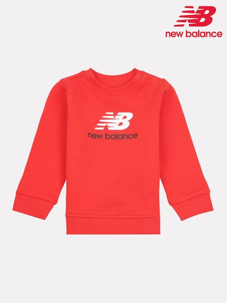 New Balance Red Kids 100% Cotton French Terry Stacked Logo Crew Sweat Top (W30555) | £35
