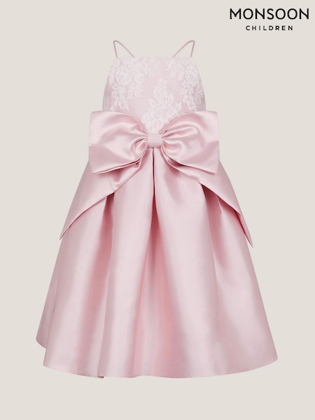 Monsoon Pink Juniper Satin Lace Bow Bridesmaid Dress (W30597) | £58 - £68