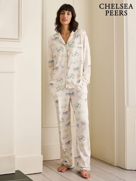Chelsea Peers White Trouser Pyjamas Racing Animal Print Short Pyjamas Set (W30602) | £45